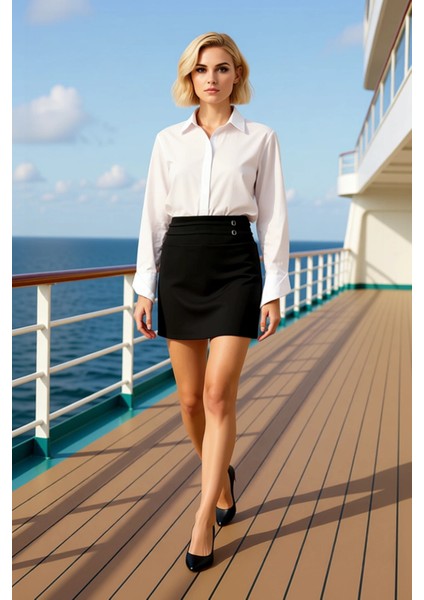 Kadın Yüksek Bel Kemerli A Kesim Mini Etek Fonksiyonel Dayanıklı Kaliteli Konforlu Estetik