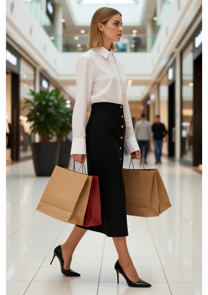 Kadın Düz Midi Dokuma Etek Yüksek Bel Düğme Detaylı Fonksiyonel Dayanıklı Kaliteli Estetik modelleri