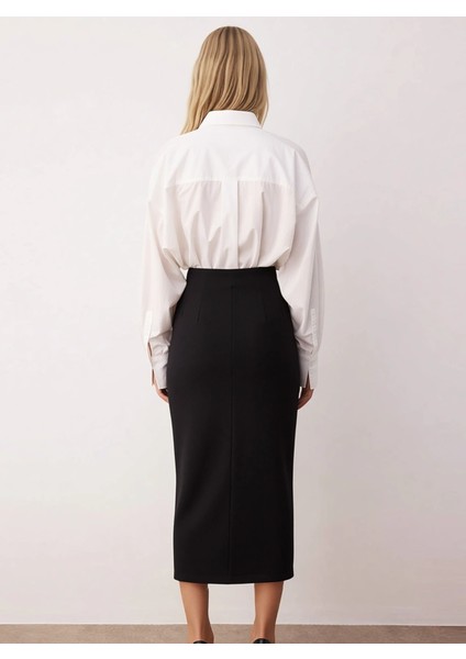 Kadın Düz Midi Dokuma Etek Yüksek Bel Düğme Detaylı Fonksiyonel Dayanıklı Kaliteli Estetik indirimleri