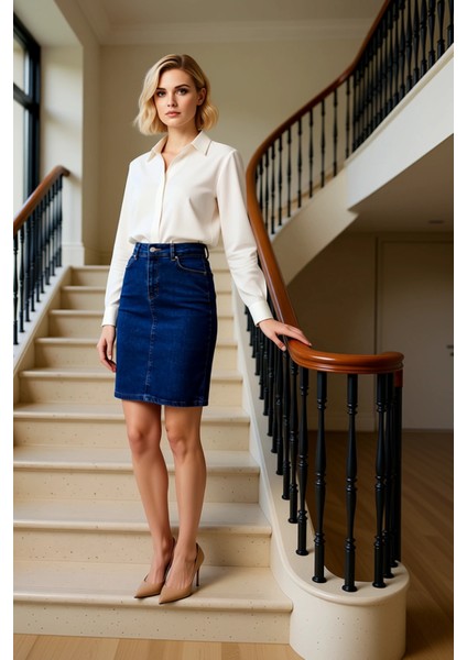 Kadın Yüksek Bel Mini Denim Etek A Kesim Kalem Kalıp Fonksiyonel Dayanıklı Kaliteli Modern fiyatları