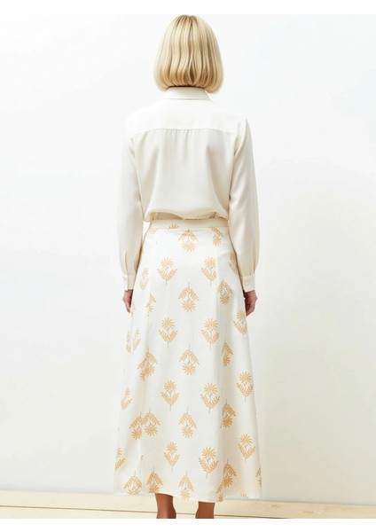 Kadın A Line Midi Etek Yüksek Bel Çiçek Desenli Dokuma %50 Keten %50 Pamuk Fonksiyonel Şık fırsatları