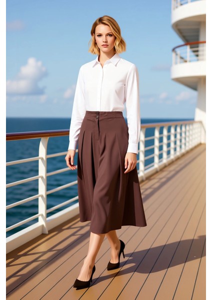 Kadın Yüksek Bel Pileli Maxi Etek Fonksiyonel Dayanıklı Kaliteli Konforlu Estetik Premium Şık