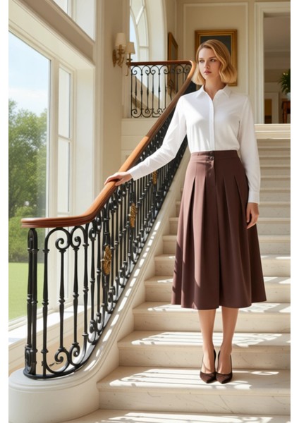 Kadın Yüksek Bel Pileli Maxi Etek Fonksiyonel Dayanıklı Kaliteli Konforlu Estetik Premium Şık fiyatları