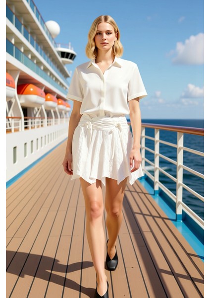 Kadın Asimetrik Kesim Mini Etek Bağlama Detaylı Fonksiyonel Dayanıklı Kaliteli Konforlu Şık