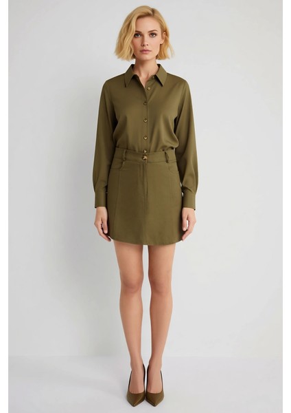 Kadın %100 Pamuk Gabardin Mini Etek Yüksek Bel Fonksiyonel Dayanıklı Kaliteli Konforlu Şık fırsatları