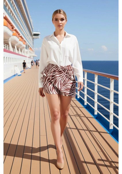 Kadın Yüksek Bel Bürümcük Desenli Mini Etek Fonksiyonel Dayanıklı Kaliteli Konforlu Modern