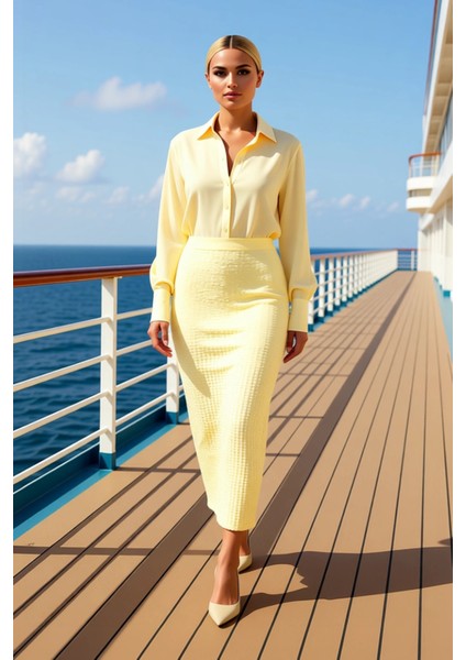 Kadın A Kesim Midi Gofre Dokuma Etek Normal Bel Fonksiyonel Dayanıklı Kaliteli Konforlu Şık