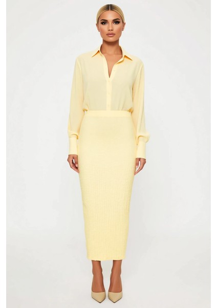 Kadın A Kesim Midi Gofre Dokuma Etek Normal Bel Fonksiyonel Dayanıklı Kaliteli Konforlu Şık fırsatları