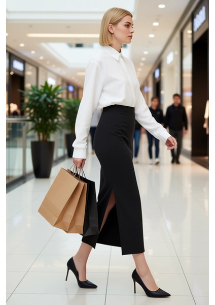 Kadın Yüksek Bel Yırtmaçlı Kalem Kalıp Maxi Etek Fonksiyonel Dayanıklı Kaliteli Konforlu Şık modelleri