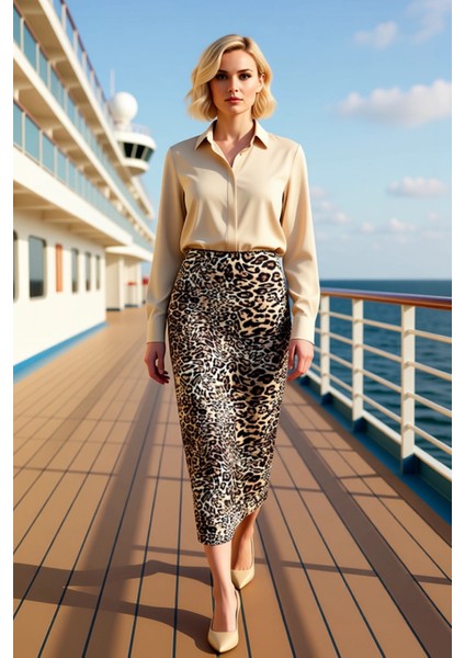 Kadın Animal Baskılı Yüksek Bel Lastikli Maxi Etek Fonksiyonel Dayanıklı Kaliteli Konforlu