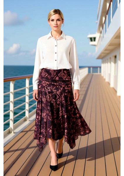 Kadın Midi Etek Yüksek Bel Skater Kalıp Asimetrik Etek Ucu Fonksiyonel Dayanıklı Kaliteli Şık