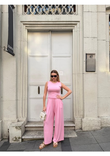 Kadın Viskon 3’lü Takım – Kimono + Beli Lastikli Salaş Pantolon + Sıfır Kol (Kolsuz) – 8 Renk modelleri