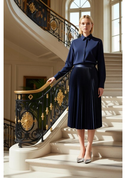 Kadın Midi Piliseli Dokuma Etek Yüksek Bel Lastikli Kalıp Fonksiyonel Dayanıklı Kaliteli Şık fiyatları