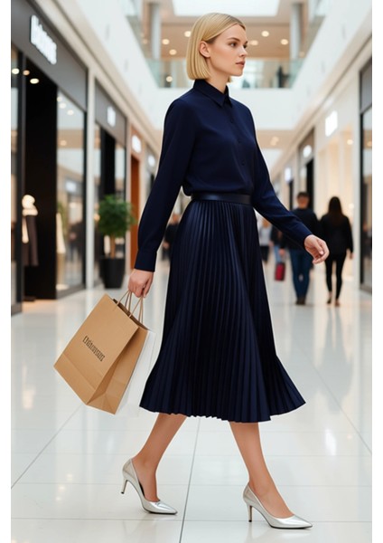 Kadın Midi Piliseli Dokuma Etek Yüksek Bel Lastikli Kalıp Fonksiyonel Dayanıklı Kaliteli Şık modelleri