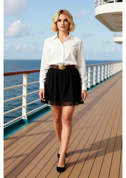 Kadın Düz Desenli A Kesim Mini Şifon Dokuma Etek Fonksiyonel Dayanıklı Kaliteli Konforlu Şık