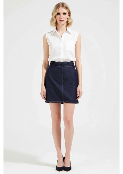 Kadın Yüksek Bel Büzgülü Mini Denim Etek %100 Pamuk Fonksiyonel Dayanıklı Kaliteli Estetik fırsatları