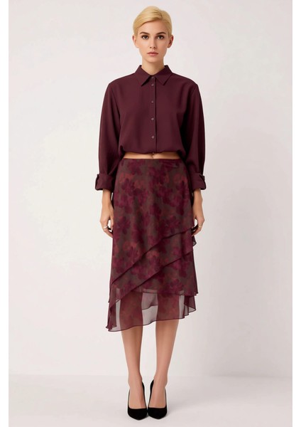 Kadın A Line Midi Etek Fırfırlı Asimetrik Kesim %94 Polyester %6 Elastan Fonksiyonel Rahat fırsatları