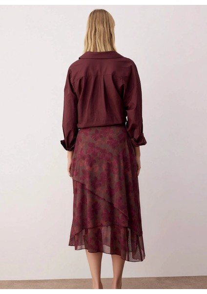 Kadın A Line Midi Etek Fırfırlı Asimetrik Kesim %94 Polyester %6 Elastan Fonksiyonel Rahat indirimleri