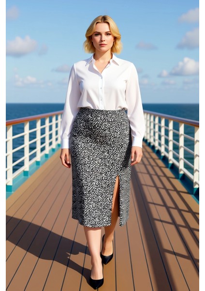 Kadın A Kesim Yüksek Bel Midi Dokuma Etek %100 Viskoz Çiçek Desenli Fonksiyonel Dayanıklı Şık