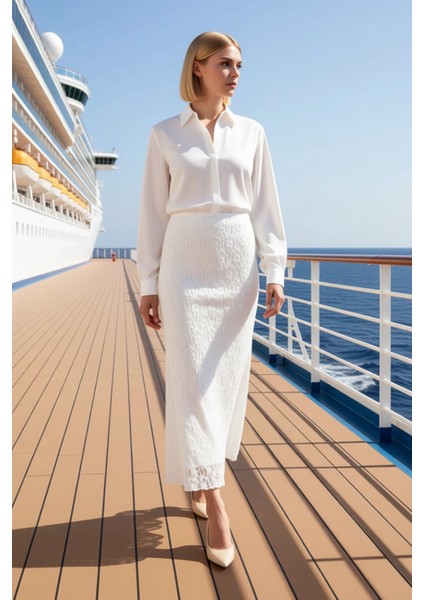 Kadın Yüksek Bel A Line Örme Dantel Maxi Etek Fonksiyonel Dayanıklı Kaliteli Konforlu Spor