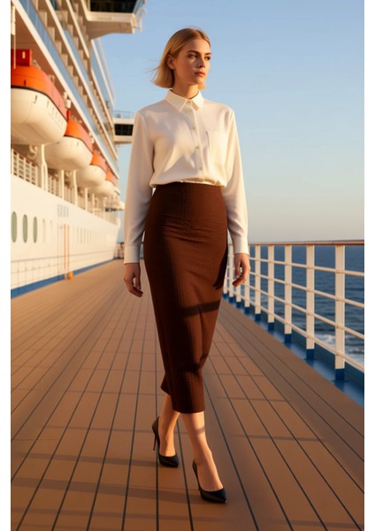 Kadın A Kesim Midi Gofre Dokuma Etek Normal Bel Fonksiyonel Dayanıklı Kaliteli Konforlu Şık