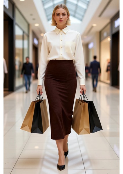 Kadın A Kesim Midi Gofre Dokuma Etek Normal Bel Fonksiyonel Dayanıklı Kaliteli Konforlu Şık modelleri