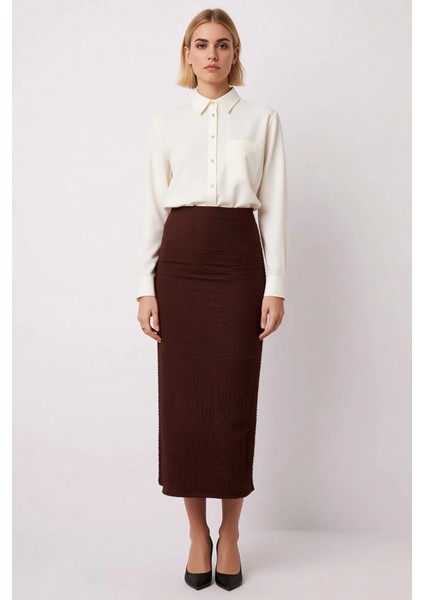 Kadın A Kesim Midi Gofre Dokuma Etek Normal Bel Fonksiyonel Dayanıklı Kaliteli Konforlu Şık fırsatları