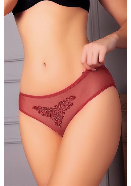 Arias Closet Güpürlü Taşlı Gül Kurusu Tül Fantezi Külot