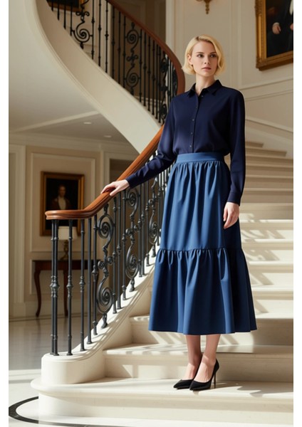 Kadın Kloş Maxi Boy Etek Yüksek Bel Kemerli %84 Polyester %16 Pamuk Fonksiyonel Dayanıklı Şık fiyatları