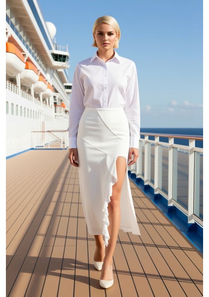 Kadın Yüksek Bel Kalem Midi Örme Tül Etek Fonksiyonel Dayanıklı Kaliteli Konforlu Estetik Şık