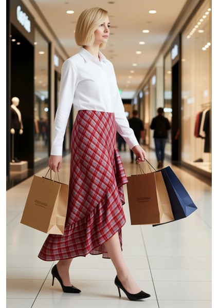 Kadın Asimetrik Midi Etek %100 Viskoz Ekose Desenli Fonksiyonel Dayanıklı Kaliteli Estetik modelleri