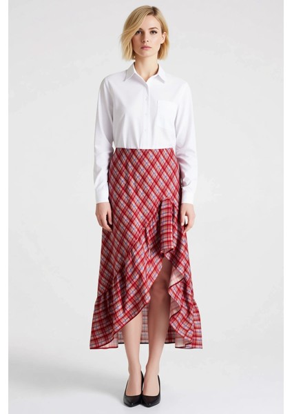 Kadın Asimetrik Midi Etek %100 Viskoz Ekose Desenli Fonksiyonel Dayanıklı Kaliteli Estetik fırsatları