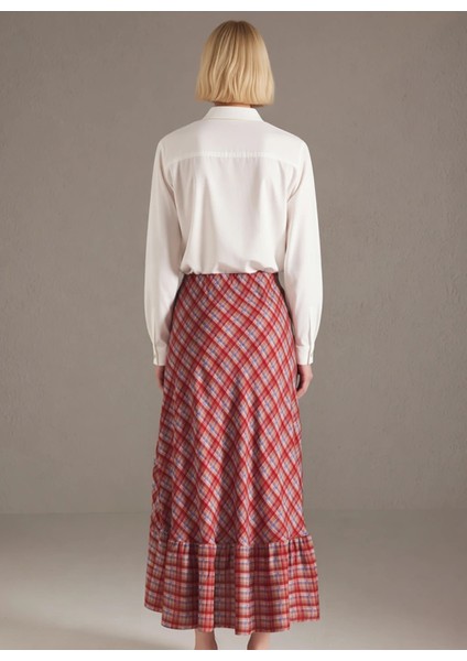 Kadın Asimetrik Midi Etek %100 Viskoz Ekose Desenli Fonksiyonel Dayanıklı Kaliteli Estetik indirimleri