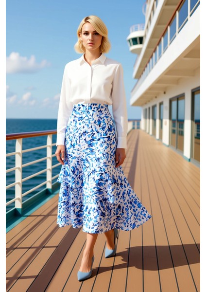 Kadın Maxi Etek Yüksek Bel Hayvan Desenli Şifon Kalıp Fonksiyonel Dayanıklı Kaliteli Rahat