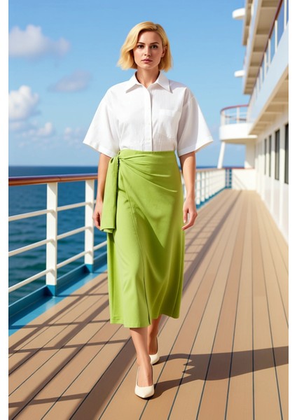 Kadın Anvelop Maxi Etek Düz Desen Keten Görünümlü %58 Polyester %30 Pamuk %12 Viskoz Rahat