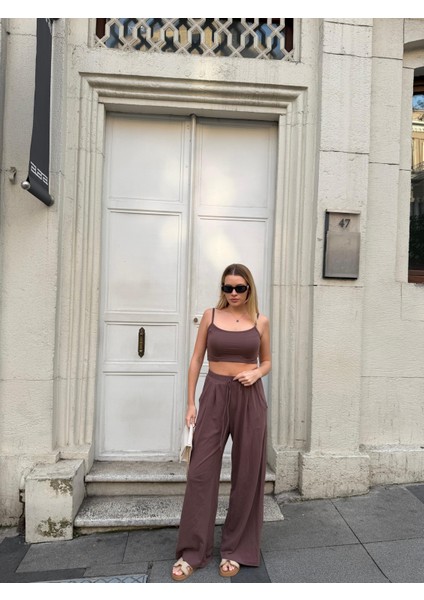 Kadın Viskon 3’lü Takım – Kimono + Beli Lastikli Salaş Pantolon + Crop – 8 Renk modelleri