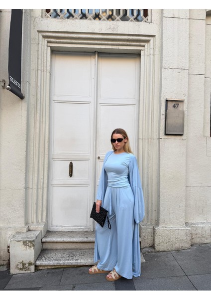 Kadın Viskon 3’lü Takım – Kimono + Beli Lastikli Salaş Pantolon + Kısa Kol (Tshirt) – 8 Renk fırsatları