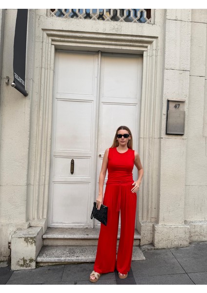 Kadın Viskon 3’lü Takım – Kimono + Beli Lastikli Salaş Pantolon + Sıfır Kol (Kolsuz) – 8 Renk