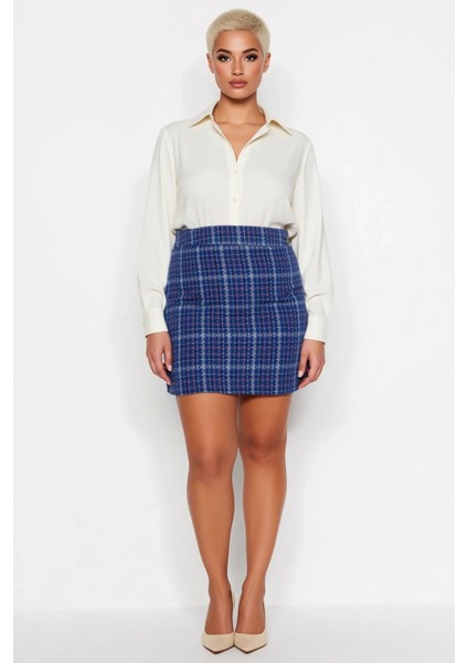 Kadın Tüvit Dokuma Ekose Desenli Kalem Mini Etek Yüksek Bel Fonksiyonel Dayanıklı Kaliteli fırsatları