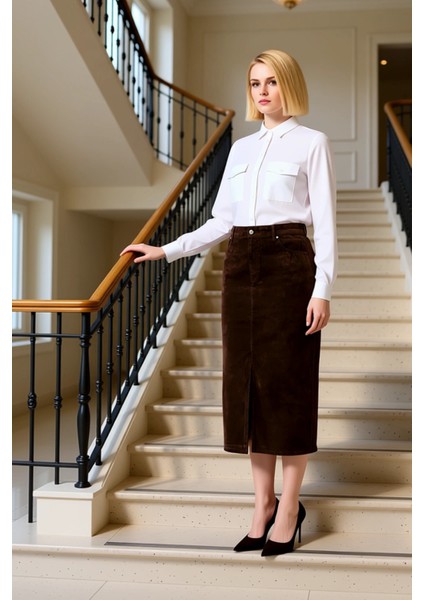 Kadın Midi Yırtmaçlı Denim Etek Yüksek Bel Düz Kalıp Fonksiyonel Dayanıklı Kaliteli Modern fiyatları