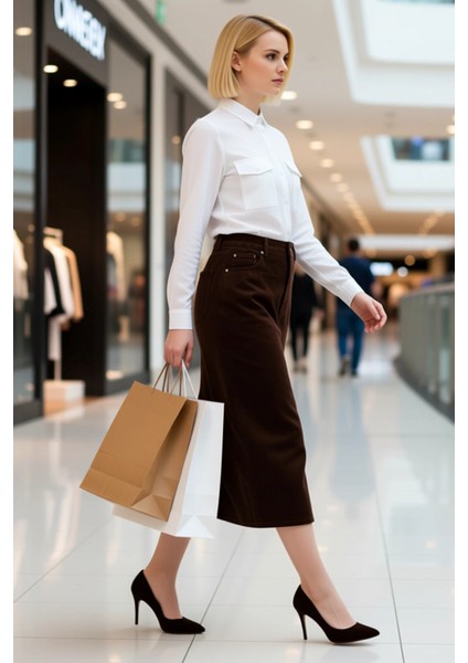 Kadın Midi Yırtmaçlı Denim Etek Yüksek Bel Düz Kalıp Fonksiyonel Dayanıklı Kaliteli Modern modelleri