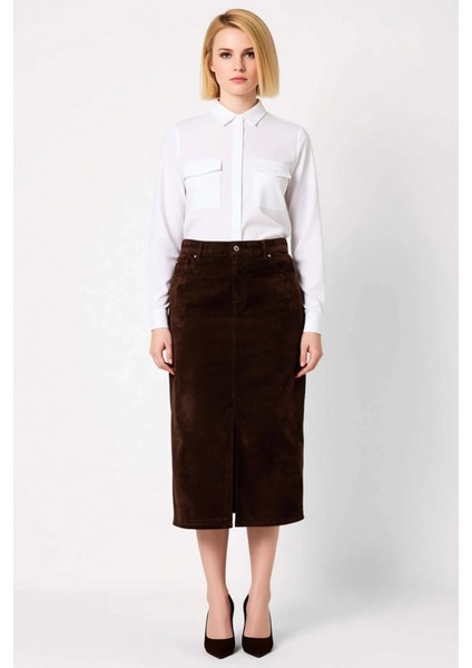 Kadın Midi Yırtmaçlı Denim Etek Yüksek Bel Düz Kalıp Fonksiyonel Dayanıklı Kaliteli Modern fırsatları