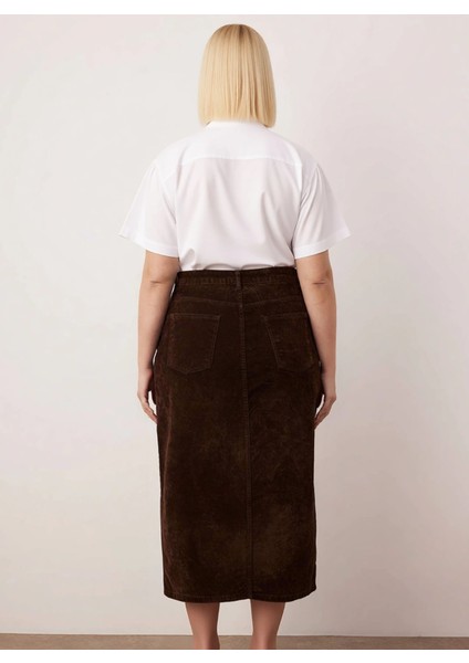 Kadın Midi Yırtmaçlı Denim Etek Yüksek Bel Düz Kalıp Fonksiyonel Dayanıklı Kaliteli Modern indirimleri