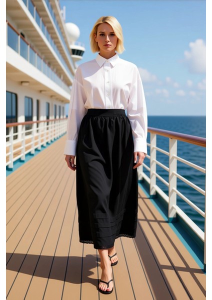 Kadın Maxi Boy Gabardin Etek Düz Desenli Geniş Kalıp Fonksiyonel Dayanıklı Kaliteli Modern