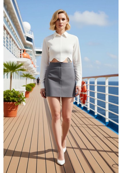 Kadın Yüksek Bel Fermuarlı Interlok Mini Etek Fonksiyonel Dayanıklı Kaliteli Konforlu Spor