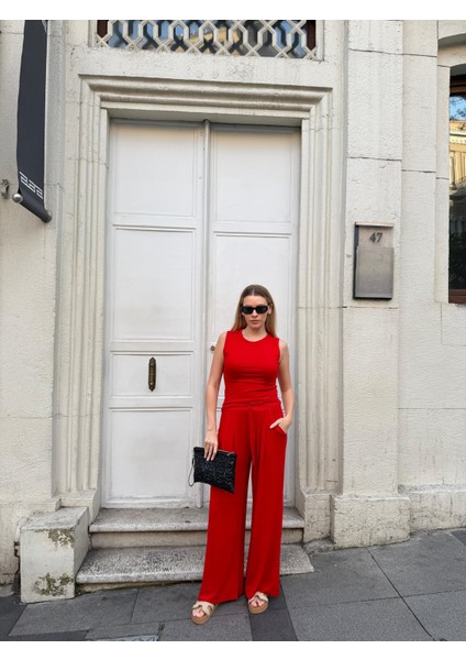 Kadın Viskon 3’lü Takım – Kimono + Beli Lastikli Salaş Pantolon + Sıfır Kol (Kolsuz) – 8 Renk modelleri