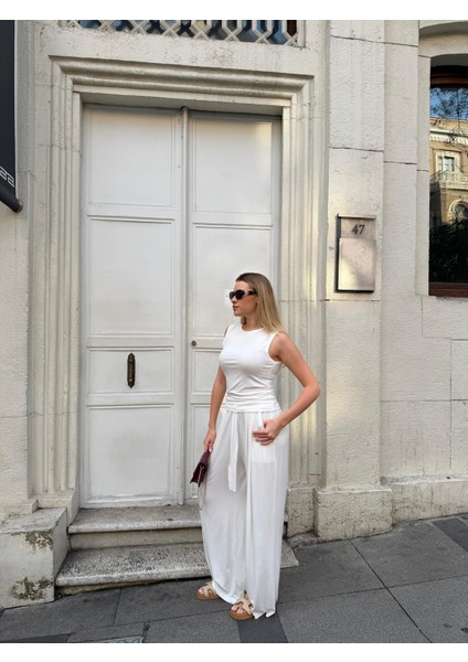 Kadın Viskon 3’lü Takım – Kimono + Beli Lastikli Salaş Pantolon + Sıfır Kol (Kolsuz) – 8 Renk fırsatları