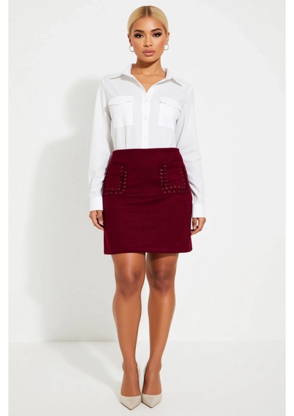 Kadın Düz Dokuma Süet Mini Etek Bağcıklı Cep Detaylı Fonksiyonel Dayanıklı Kaliteli Modern fırsatları