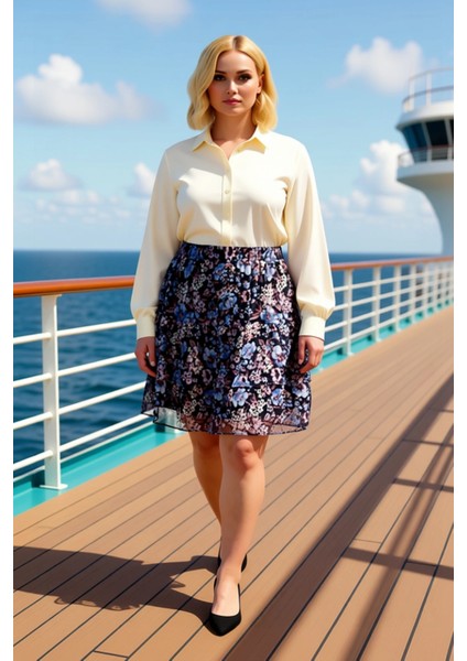 Kadın Fırfırlı Mini Etek Düşük Bel Çiçek Desenli Şifon Kumaş Fonksiyonel Dayanıklı Estetik