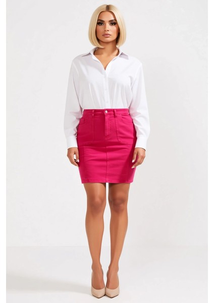 Kadın Yüksek Bel Kalem Denim Etek Düz Desen Fonksiyonel Dayanıklı Kaliteli Konforlu Modern indirimleri